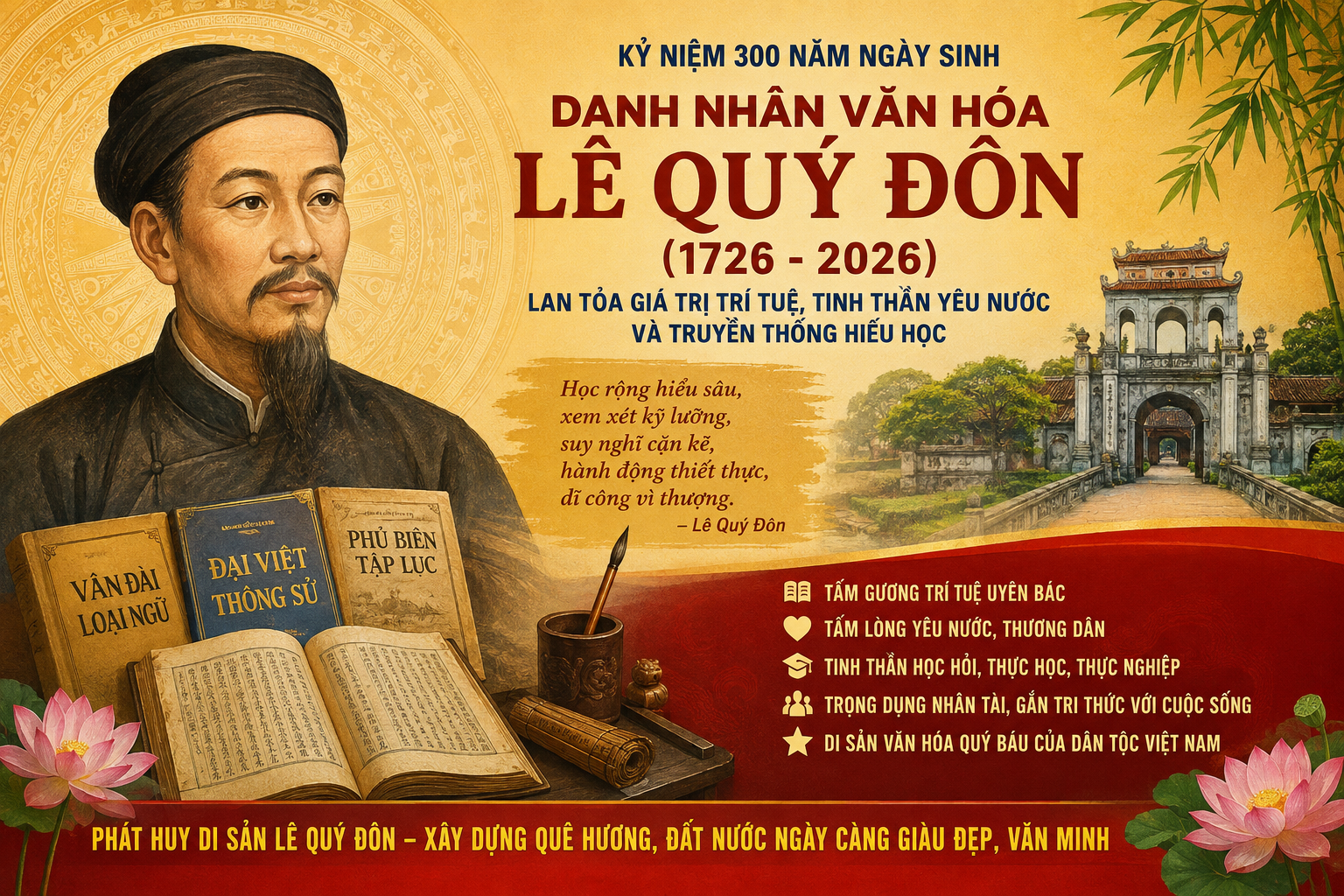 Kỷ niệm 300 năm ngày sinh danh nhân văn hóa Lê Quý Đôn (2/8/1726 - 2/8/2026): lan tỏa giá trị trí tuệ, tinh thần yêu nước và truyền thống hiếu học