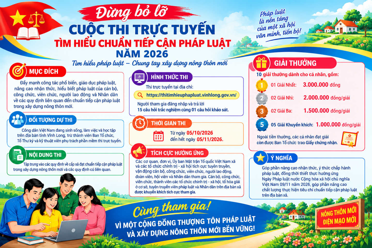 Vĩnh Xuân hưởng ứng Cuộc thi trực tuyến tìm hiểu pháp luật về xây dựng nông thôn mới