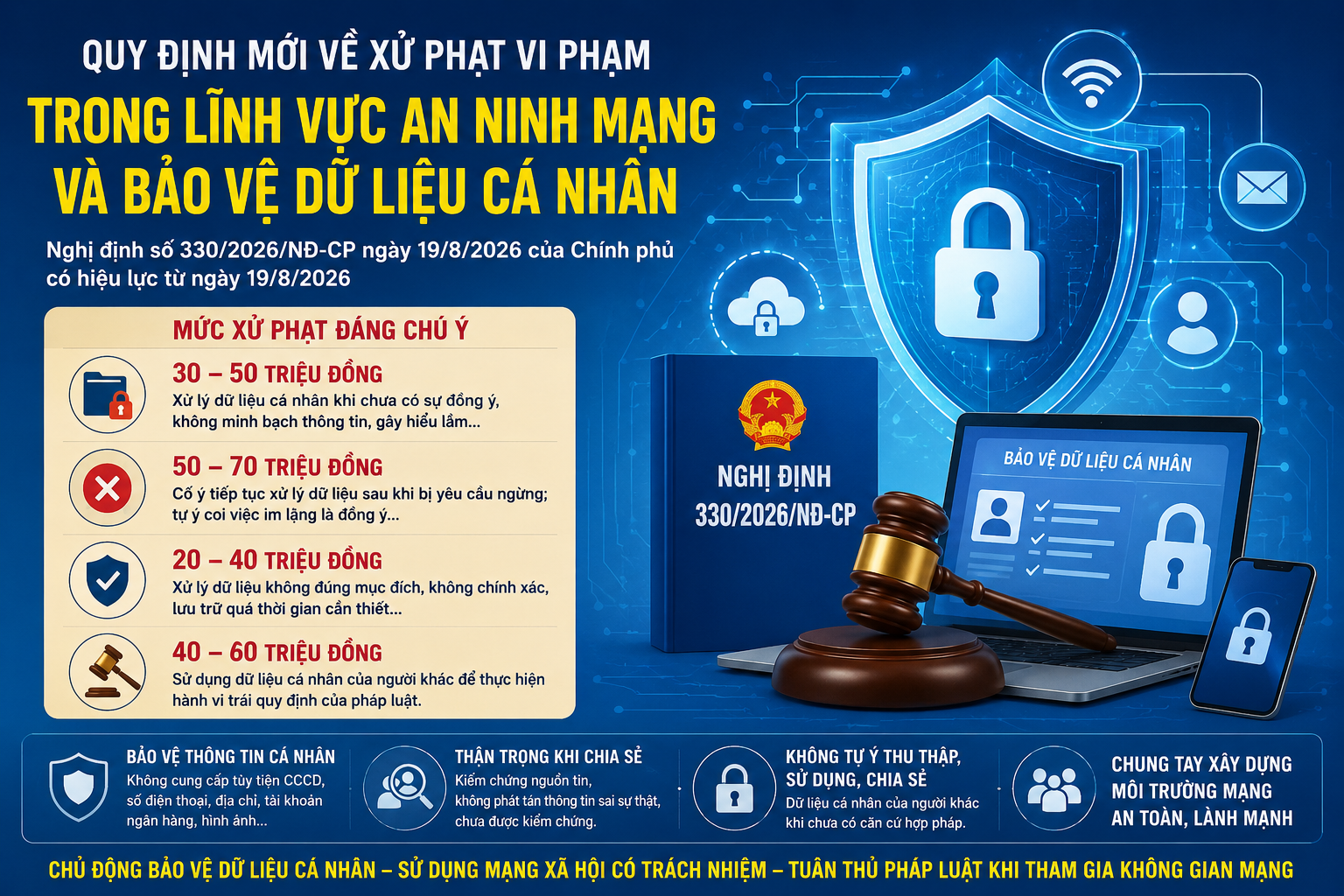 Quy định mới về xử phạt vi phạm trong lĩnh vực an ninh mạng và bảo vệ dữ liệu cá nhân